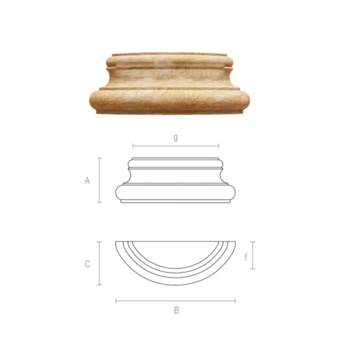 UNPAINTED HALF ROUND COLUMN BASE FROM WOOD
