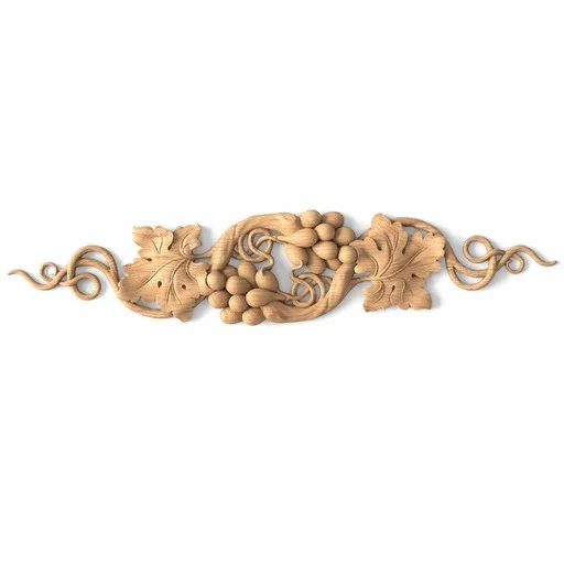 Symmetrical solid wood carved onlay with relief vines