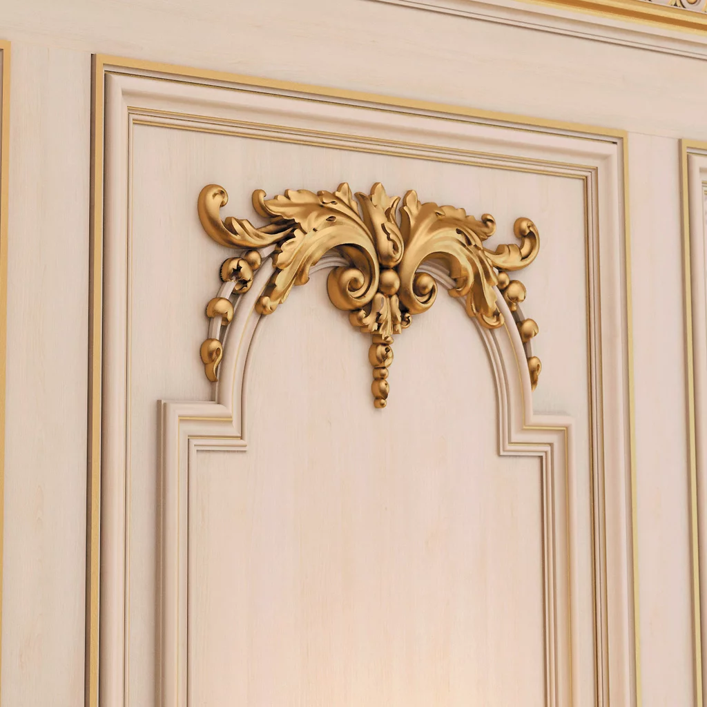 WALL PANEL MOULDING CARVED ARCHED FLORAL APPLIQUE