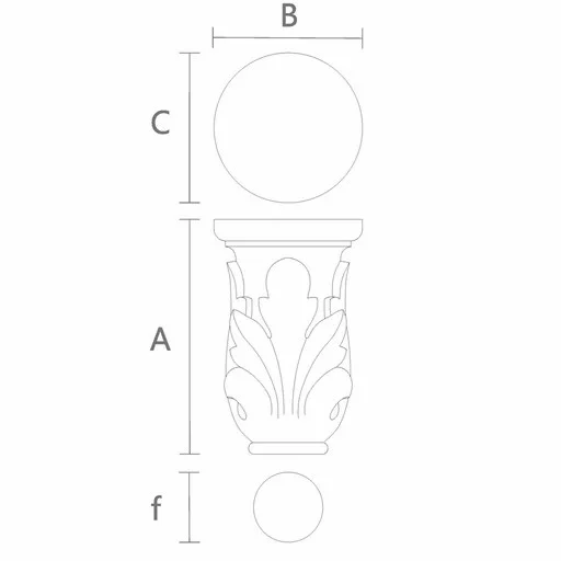 Decorative column capital accanthus design from solid wood