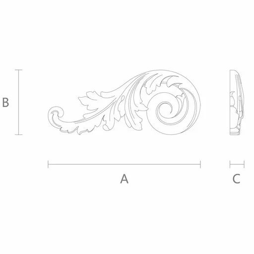 Acanthus solid wood furniture scroll appliques, Left