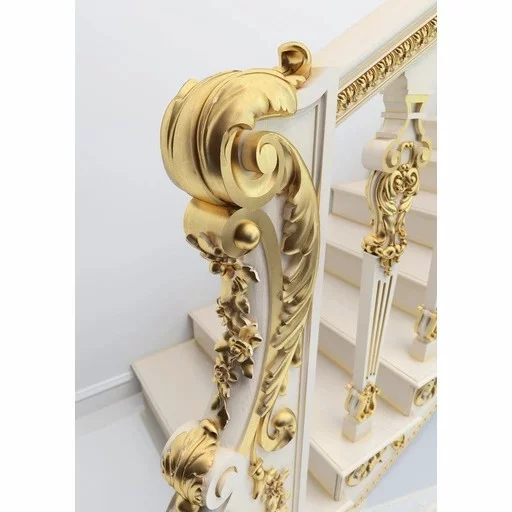 WOODEN STAIRCASE POST WITH FLOWERS AND ACANTHUS, RIGHT