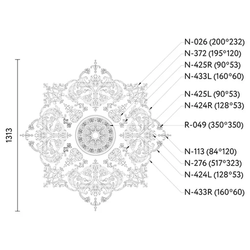 WOOD CEILING MEDALLIONS OPENWORK FLORAL ELEMENTS BAROQUE STYLE