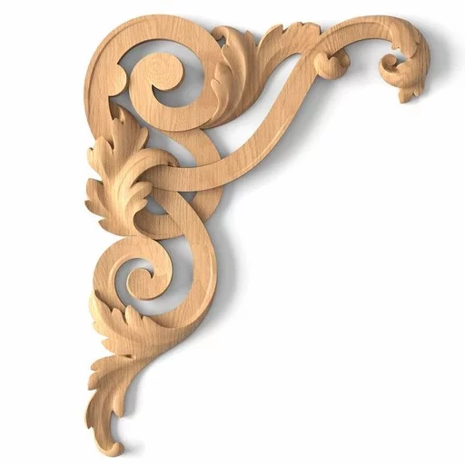 Colonial-style wooden decorative corner onlays, Left