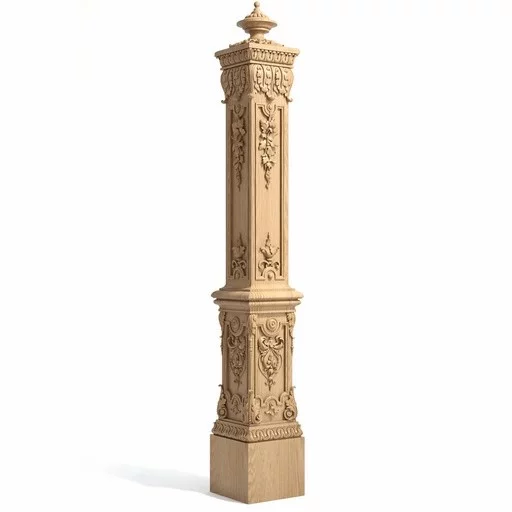 BAROQUE STYLE STAIRCASE POST WITH FLOWERS FROM OAK