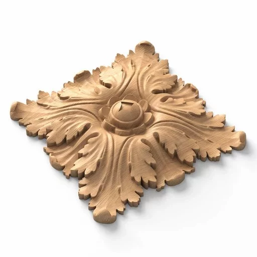SQUARE WOOD MEDALLION WITH ACANTHUS LEAF