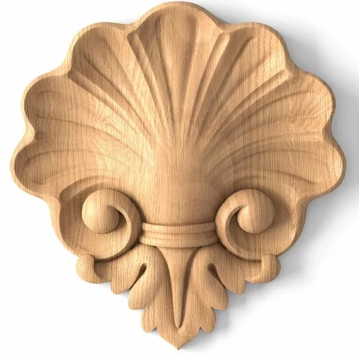 Solid wood shell scroll onlay for interior