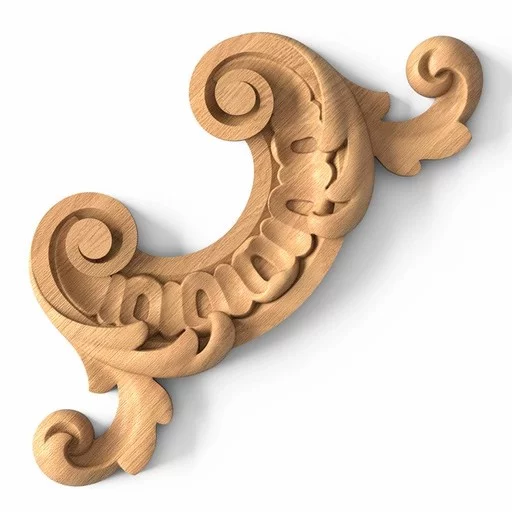 Medium Rococo style unpainted corner onlay from wood