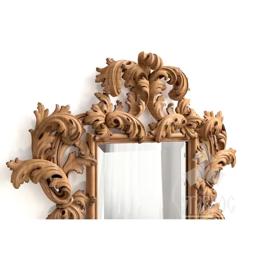 HARDWOOD OPENWORK BAROQUE FRAME MIRROR WITH ACANTHUS ORNAMENTAITON