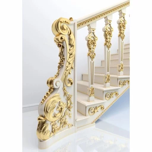 WOODEN STAIRCASE POST WITH FLOWERS AND ACANTHUS, RIGHT