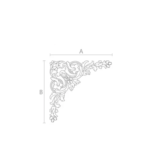 Baroque style corner onlay with flower buds from solid wood