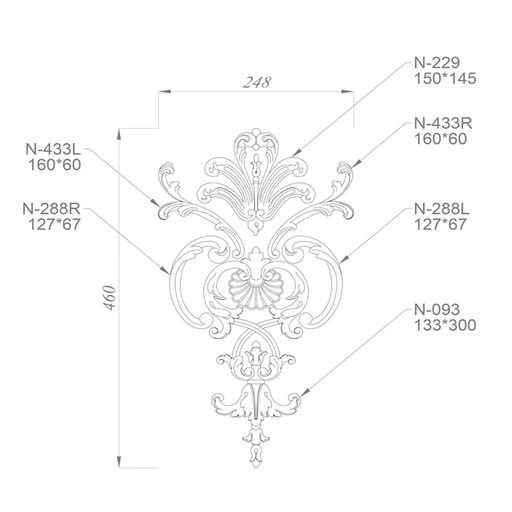 Pompous intertwined set of wooden overlays