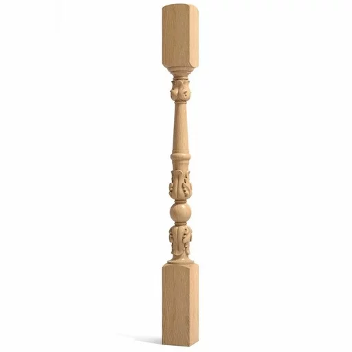 UNFINISHED ANTIQUE STYLE WOODEN CARVED NEWEL POST