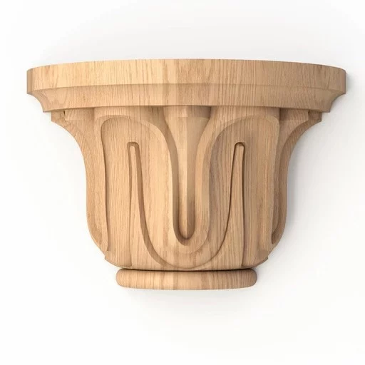 Pillar caps with wood carved leaves for half-round columns