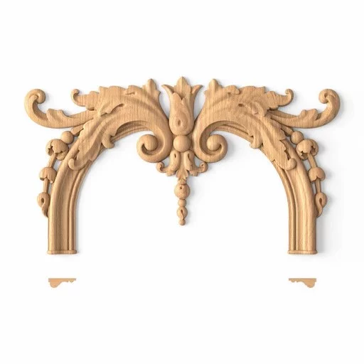 WALL PANEL MOULDING CARVED ARCHED FLORAL APPLIQUE