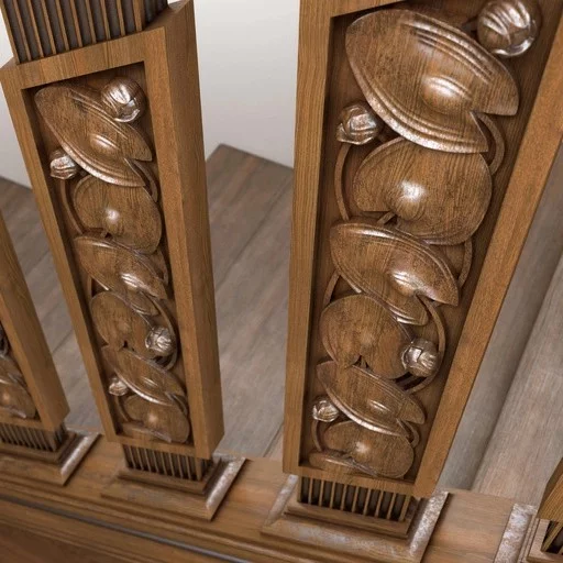 RECTANGULAR WOOD CARVED BALUSTER WITH WATER LILIES