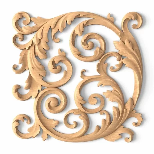 Classic-style hardwood medium scrolled onlay, Left