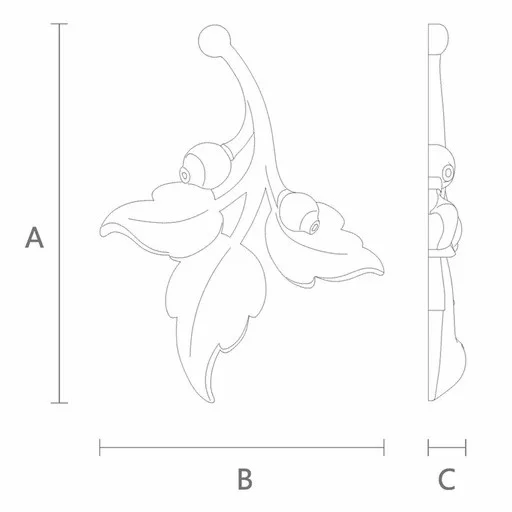 Small wooden unpainted floral branch onlay, Left