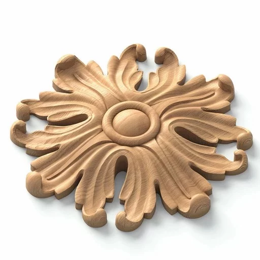 CARVED WOOD MEDALLION WITH ACANTHUS FLOWER