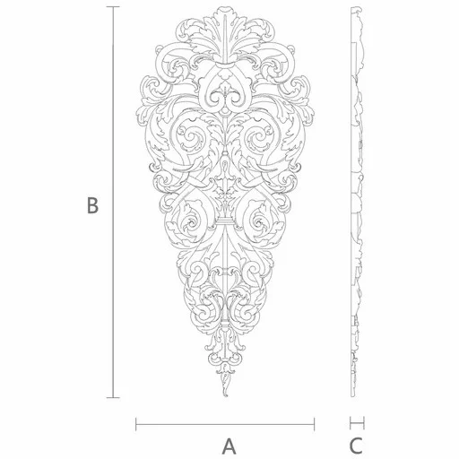 Decorative floral drop onlay for interior from solid wood