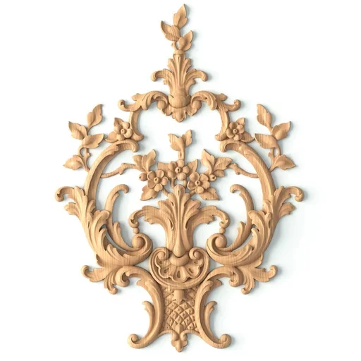 Large Baroque style floral onlay with a shell from wood