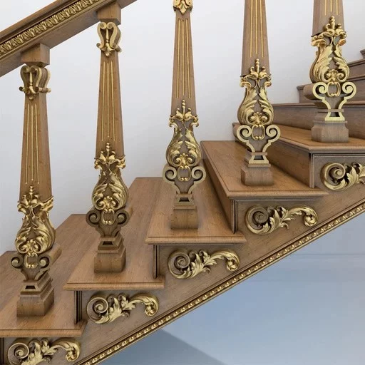 RENAISSANCE CARVED STAIR BALUSTERS WITH SCROLLS AND ACANTHUS LEAVES