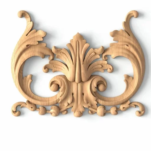 Handcrafted wooden Baroque applique with acanthus scrolls