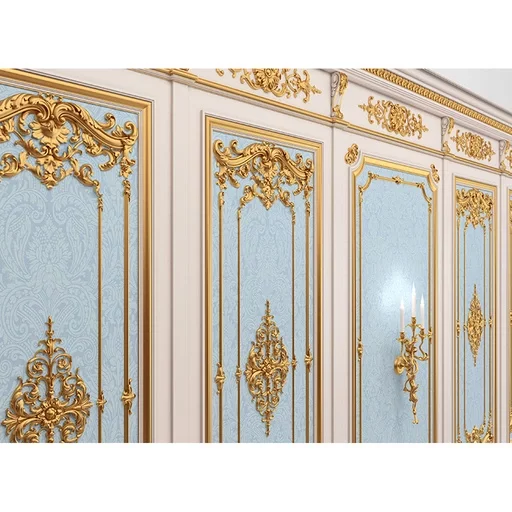 ORNATE FRENCH WALL PANELING WITH SCROLLS, PALMETTES AND FLORAL ELEMENTS