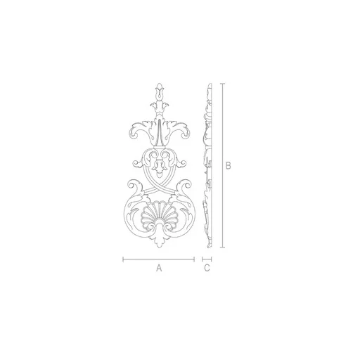 Vertical solid wood floral drop applique with a shell
