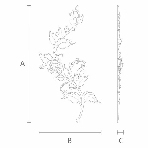 Hardwood rose branch with buds onlay for interior, Right