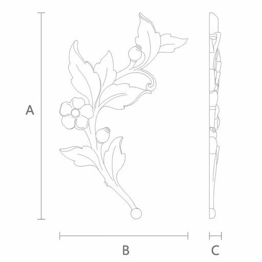 Carved wood floral branch onlay for furniture, Left