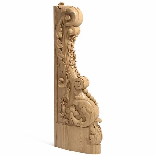 WOODEN STAIRCASE POST WITH FLOWERS AND ACANTHUS, RIGHT