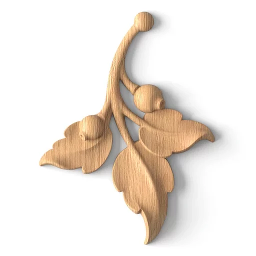 Small wooden unpainted floral branch onlay, Right