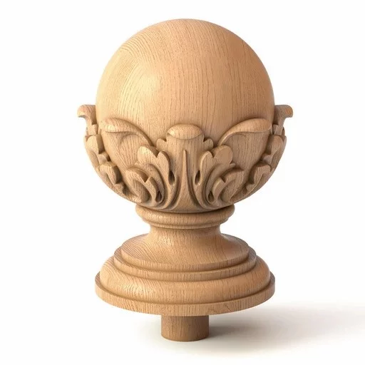 Round newel post cap with acanthus leaves from solid wood