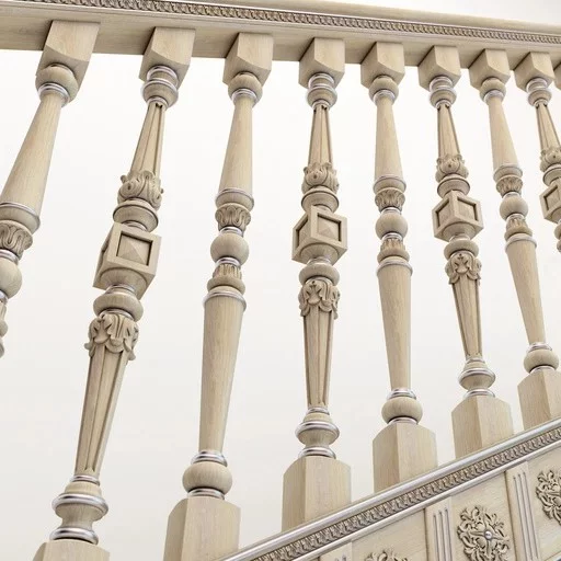 BAROQUE STAIRCASE SPINDLES WITH GEOMETRIC ELEMENTS FROM OAK