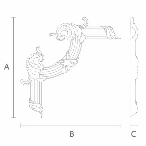 Classical carved corner onlay for moulding from solid wood