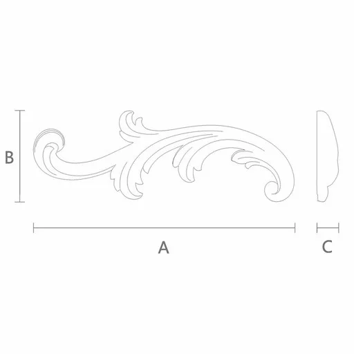 Miniature solid wood acanthus scroll onlay, Left