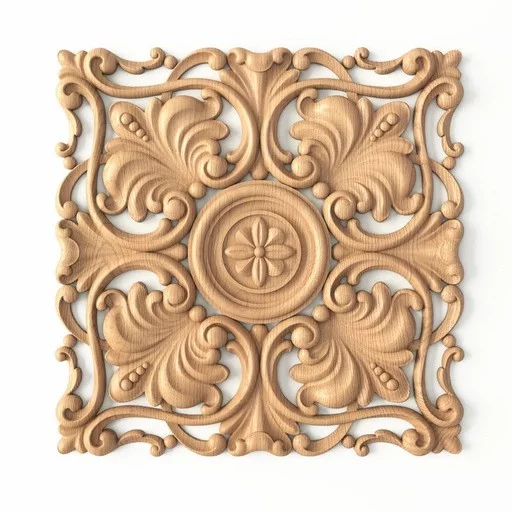 Large square applique with floral patterns from beech