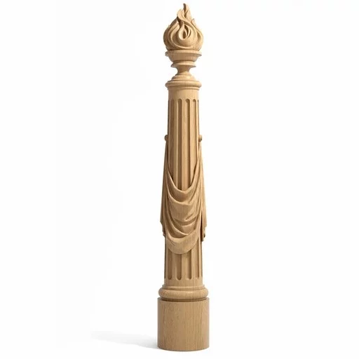 CARVED TORCH WOODEN DECORATIVE FLUTED NEWEL POST