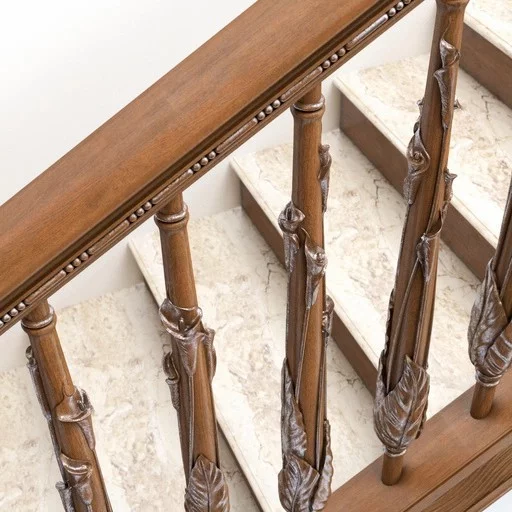 LARGE CARVED STAIR BALUSTER WITH CALLA LILIES