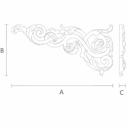 Openwork oak furniture corner appliques, Right