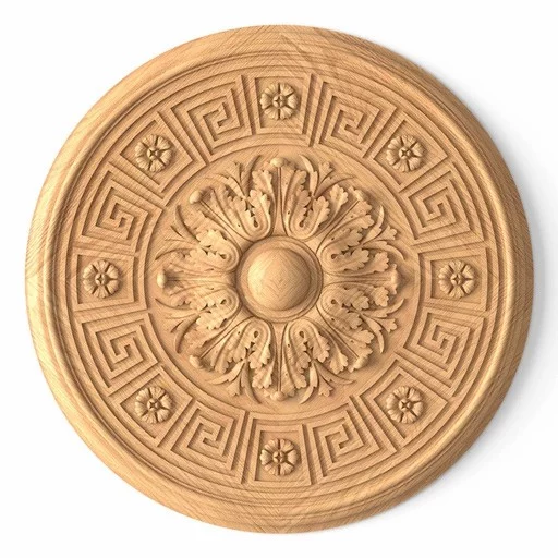 ROUND WOOD ROSETTE FLORAL WITH GREEK KEY
