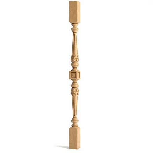 BAROQUE STAIRCASE SPINDLES WITH GEOMETRIC ELEMENTS FROM OAK
