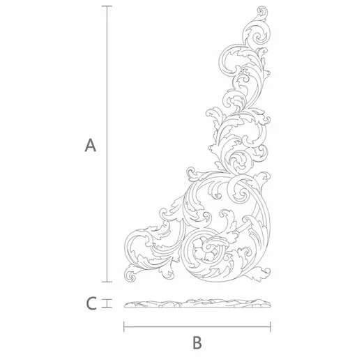 Decorative wood Baroque long corner onlay, Right