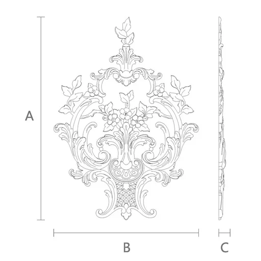 Large Baroque style floral onlay with a shell from wood