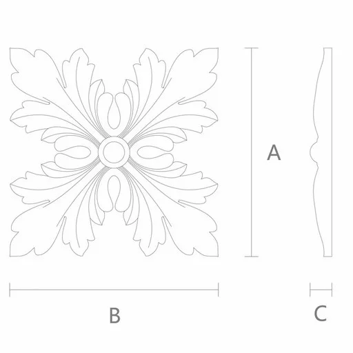 SQUARE OAK ROSETTE WITH ACANTHUS LEAVES