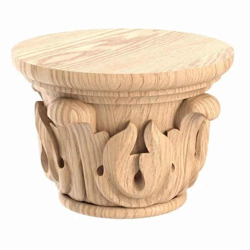 Capital column small round with acanthus leaves from solid wood