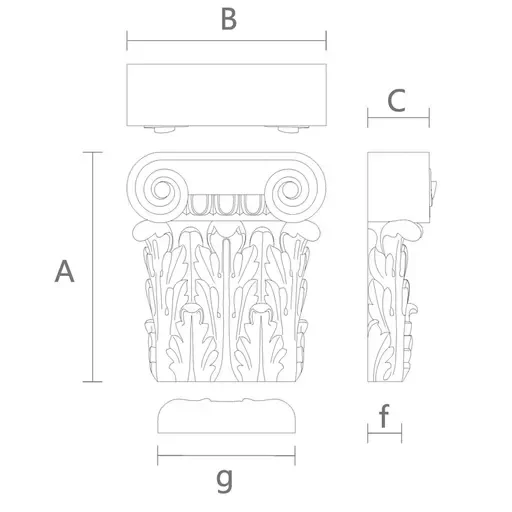 Pilaster capital Ionic with acanthus leaves and egg and dart motif