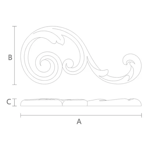Openwork beech unfinished scroll applique, Right