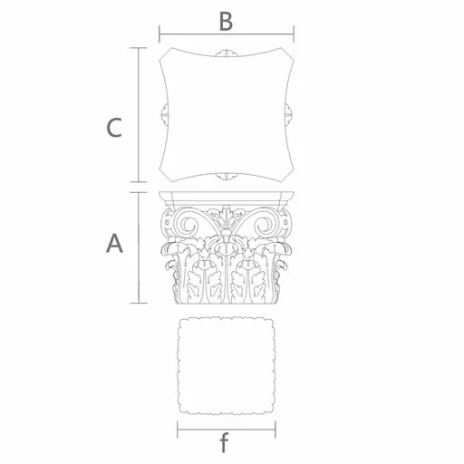 Decorative capital for square column with elements of floral design